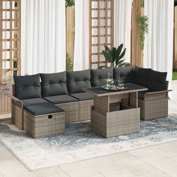 vidaXL Trädgårdsoffset med kudde med lagring 8 pcs Grå Poly rattan