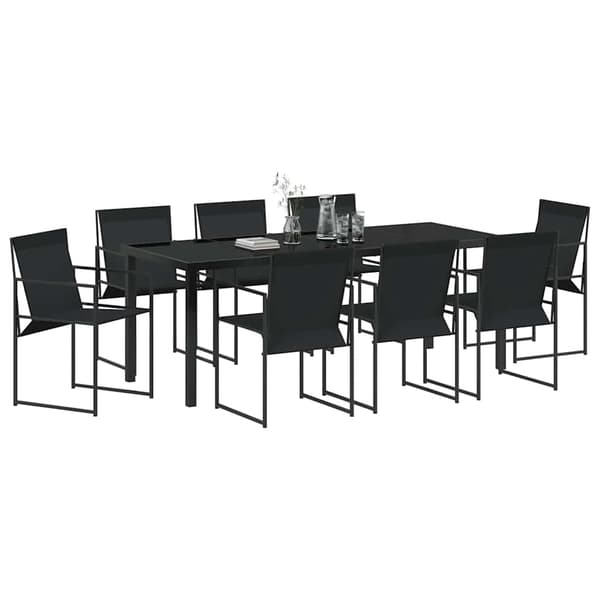 vidaXL Trädgårdsmöbelset 9 pcs Svart Pulverlackerat stål