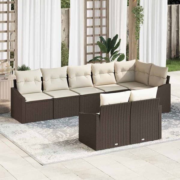vidaXL Soffset med kudde 8 pcs Brun konstrotting