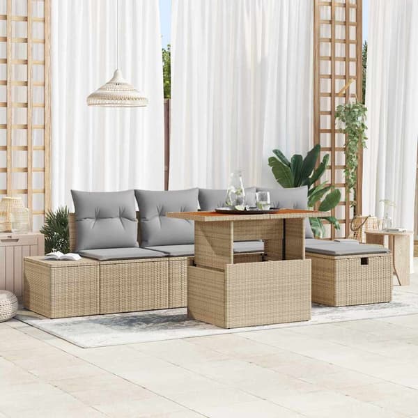 vidaXL Trädgårdsoffset 6 pcs Beige konstrotting