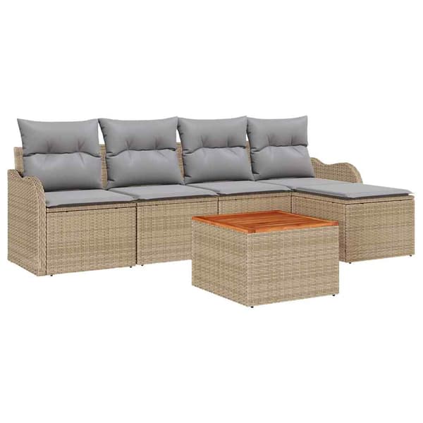 vidaXL Utesoffgrupp 6 delar Beige Polyrotting