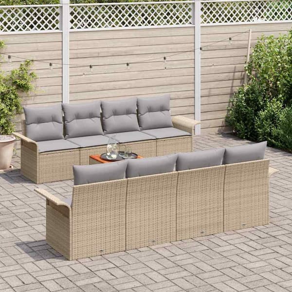 vidaXL Trädgårdssoffa Set 9 delar Beige Polyrotting