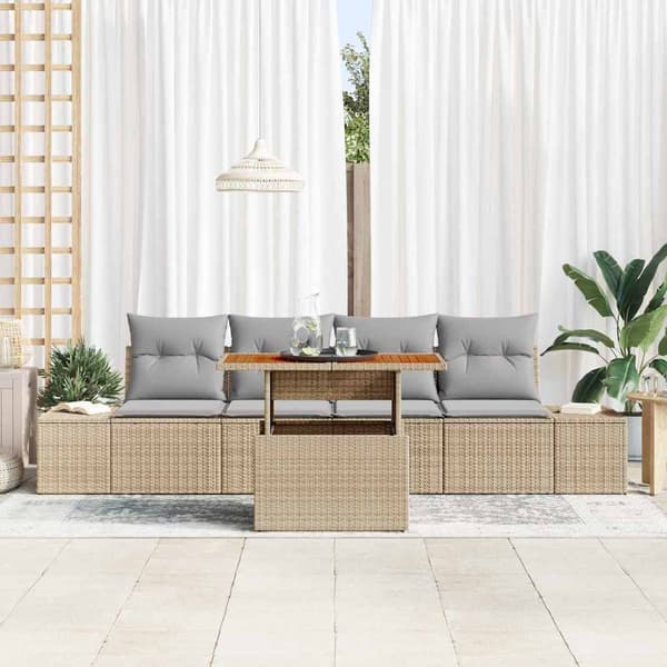 vidaXL Trädgårdsoffset med lagring 5 pcs Beige Poly rattan