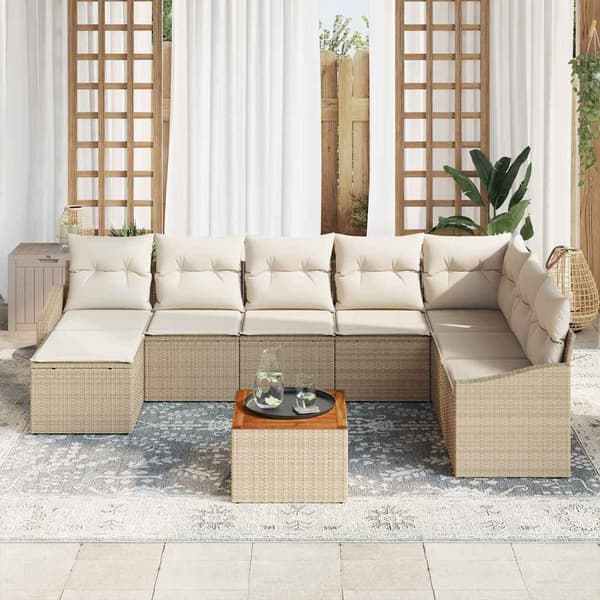 vidaXL Trädgårdsoffset med kudde 9 pcs Beige konstrotting