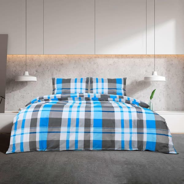 vidaXL Sengesett blå og grå 140x200 cm bomull