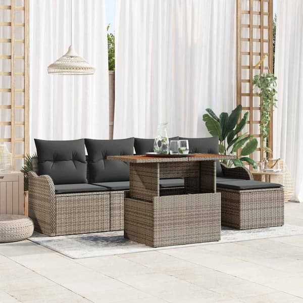 vidaXL Trädgårdsoffset med lagring 6 pcs Grå Poly rattan