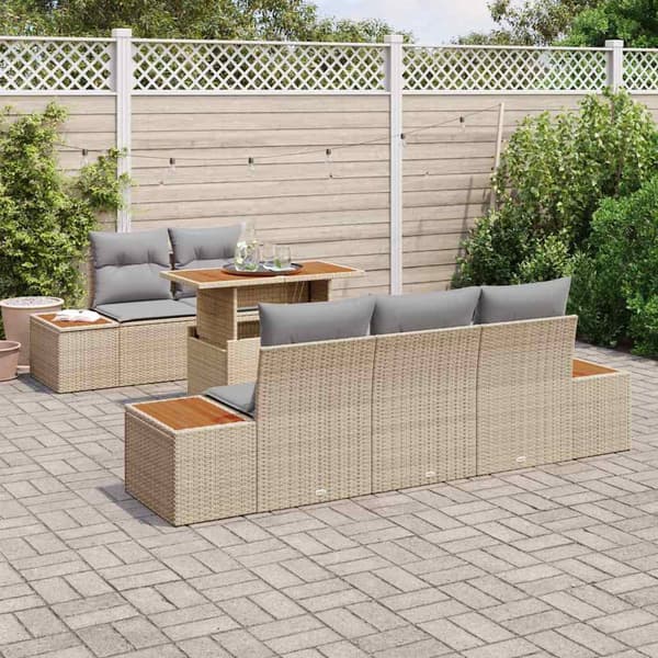 vidaXL Trädgårdsmöbelset med kudde 6 pcs Beige och Grå