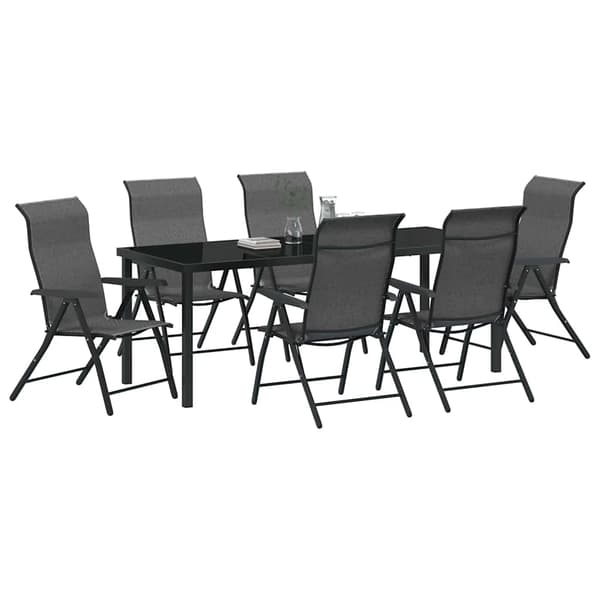 vidaXL Trädgårdsmöbelset 7 pcs Grå Pulverlackerat stål