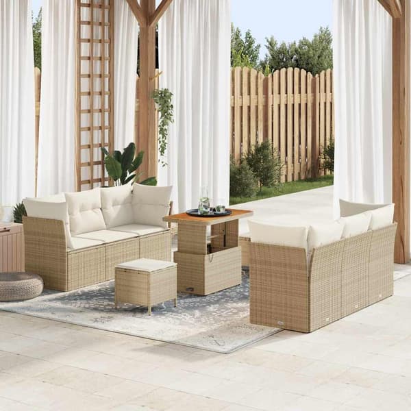 vidaXL Trädgårdsoffset 9 pcs Beige och gräddfärgad konstrotting