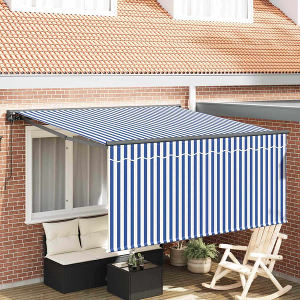vidaXL Utfällbar markis Blå och Vit 300 x 250 cm