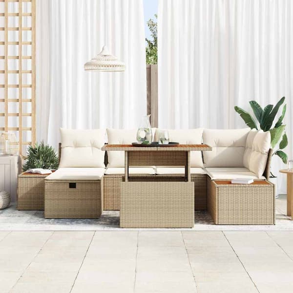 vidaXL Trädgårdsoffset 7 pcs Beige konstrotting