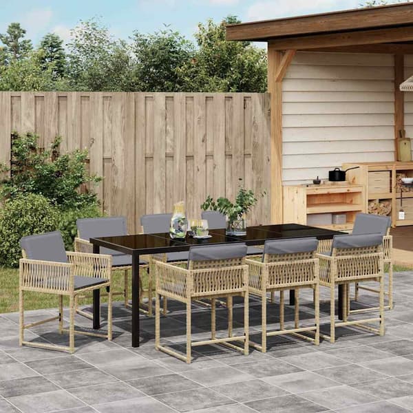 vidaXL Hage Spisegruppe 9 pcs Beige polyrotting