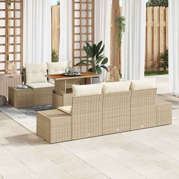vidaXL Trädgårdsoffset med lagring 6 pcs Beige Poly rattan