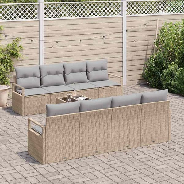 vidaXL Soffset med kudde 7 pcs Beige och Grå konstrotting