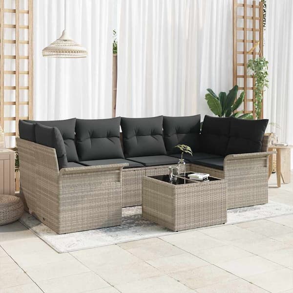 vidaXL Trädgårdsoffset med kudde 7 pcs Ljusgrå konstrotting