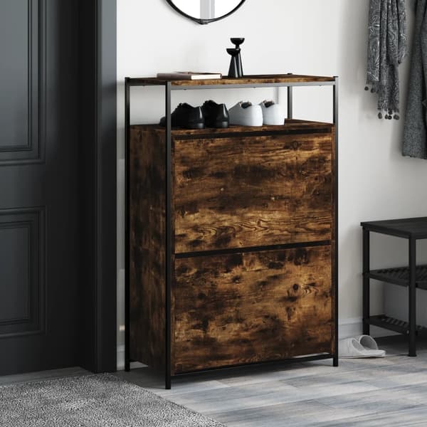 vidaXL Skoskap røkt eik 75x34x112 cm konstruert tre