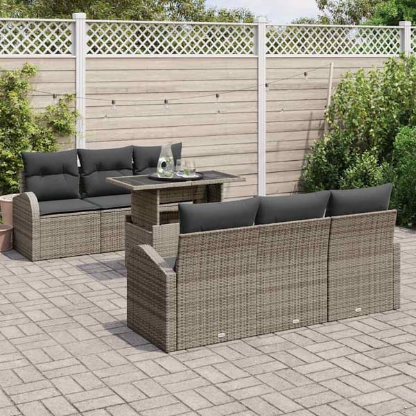 vidaXL Trädgårdsoffset med kudde med lagring 7 pcs Grå Poly Rattan