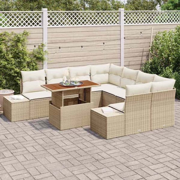 vidaXL Trädgårdsoffset med lagring 9 pcs Beige Poly rattan