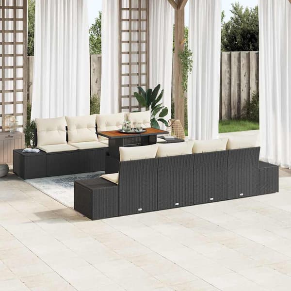 vidaXL Trädgårdsoffset med lagring 9 pcs Svart Poly rattan