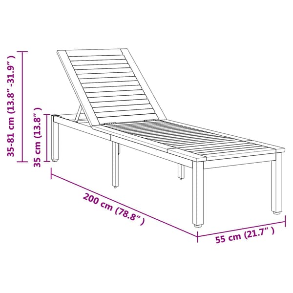 vidaXL Solseng Grå 200 x 55 x 35 cm Solid akasietre