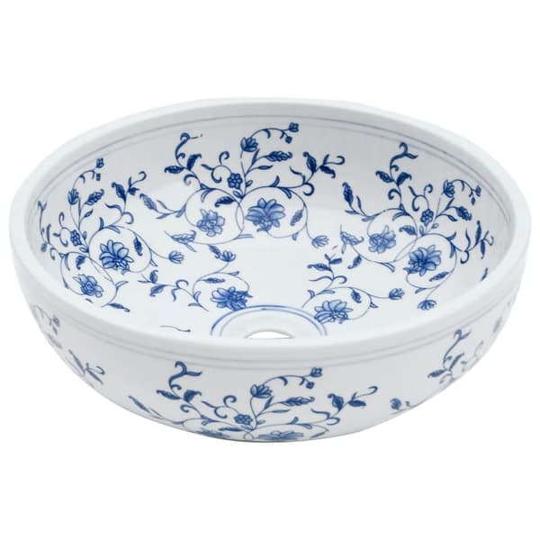 vidaXL Handfat vit och blå rund Φ41x14 cm keramik