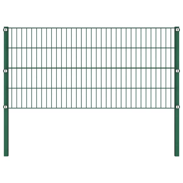 vidaXL Stängselpanel med stolpar järn 3,4x0,8 m grön