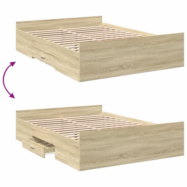 vidaXL Sengeramme med skuffer sonoma eik 135x190 cm konstruert tre