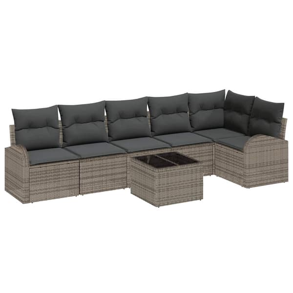 vidaXL Trädgårdsoffset med kudde 7 pcs Grå Poly rattan