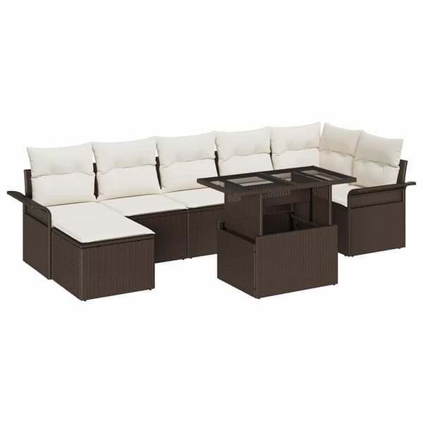 vidaXL Trädgårdsoffset med kudde 8 pcs Brun Poly rattan