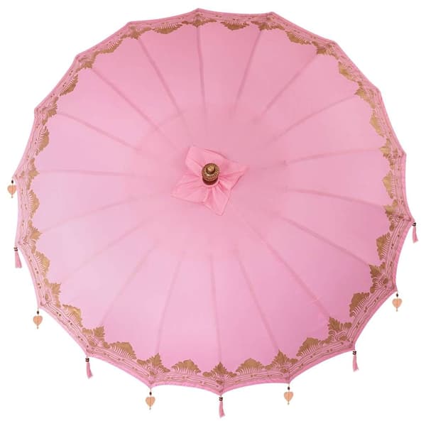 vidaXL Balinesisk Parasol Rosa (210-220) x 260 cm Bomull og solid tre