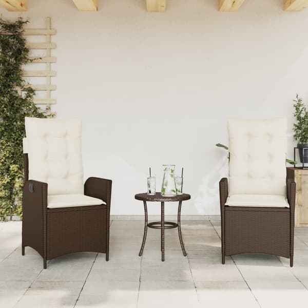 vidaXL Bistrogrupp med dynor 3 delar brun konstrotting