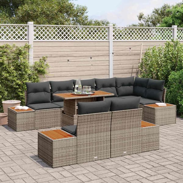 vidaXL Trädgårdsoffset med lagring 9 pcs Grå Poly rattan