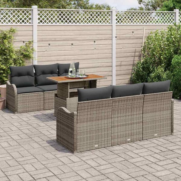 vidaXL Trädgårdsoffset med lagring 7 pcs Grå Poly rattan