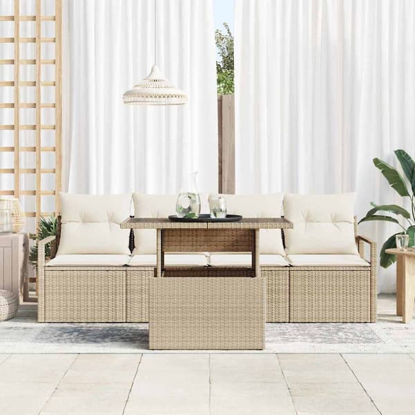 vidaXL Trädgårdsoffset med lagring 5 pcs Beige Poly rattan