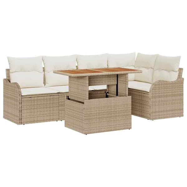 vidaXL Trädgårdsoffset med lagring 6 pcs Beige Poly rattan