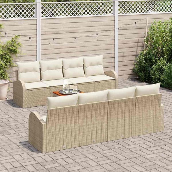 vidaXL Trädgårdssoffgrupp 9 delar Beige Polyrotting