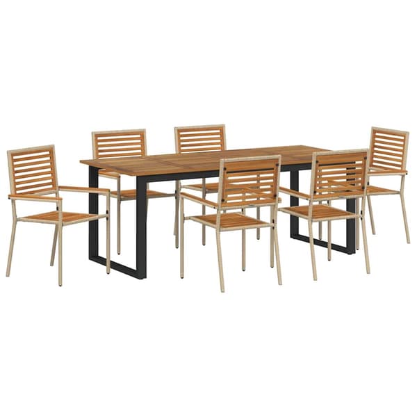 vidaXL Hage Spisegruppe 7 pcs Beige Solid akasietre