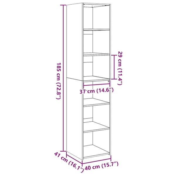 vidaXL Highboard sonoma eik 40x41x185 cm konstruert tre