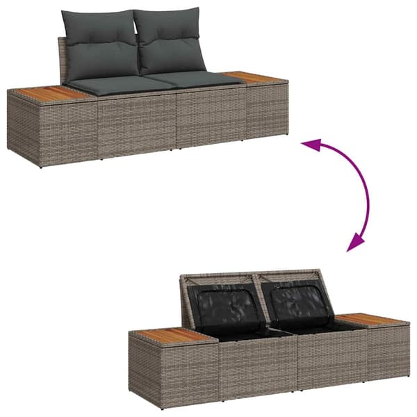 vidaXL Trädgårdsoffset med lagring 8 pcs Grå Poly rattan