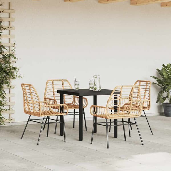 vidaXL Trädgårdsmatgrupp 5 delar brun polyrotting glas