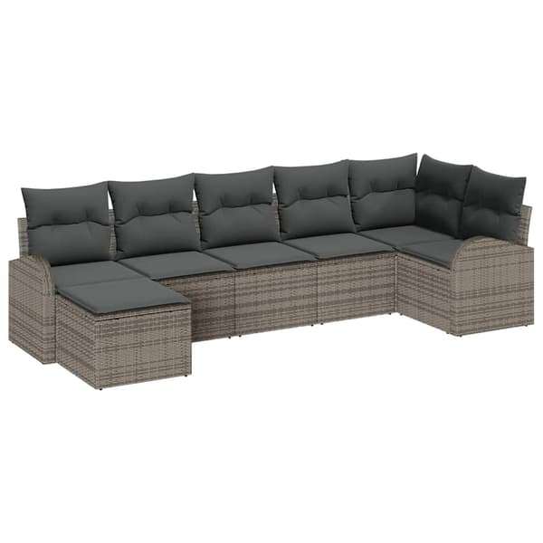 vidaXL Trädgårdsoffset med kudde 7 pcs Grå Poly rattan