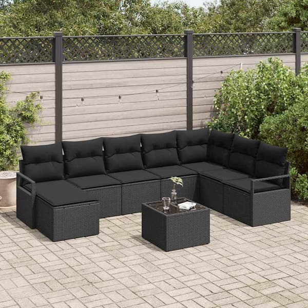 vidaXL Soffset med kudde 9 pcs Svart konstrotting