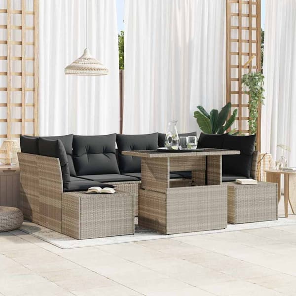 vidaXL Soffset med kudde 7 pcs Ljusgrå konstrotting