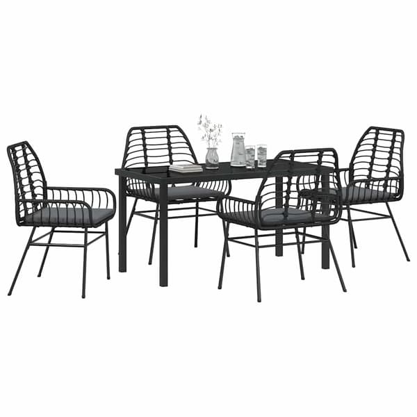 vidaXL Trädgårdsmöbelset 5 pcs Svart konstrotting