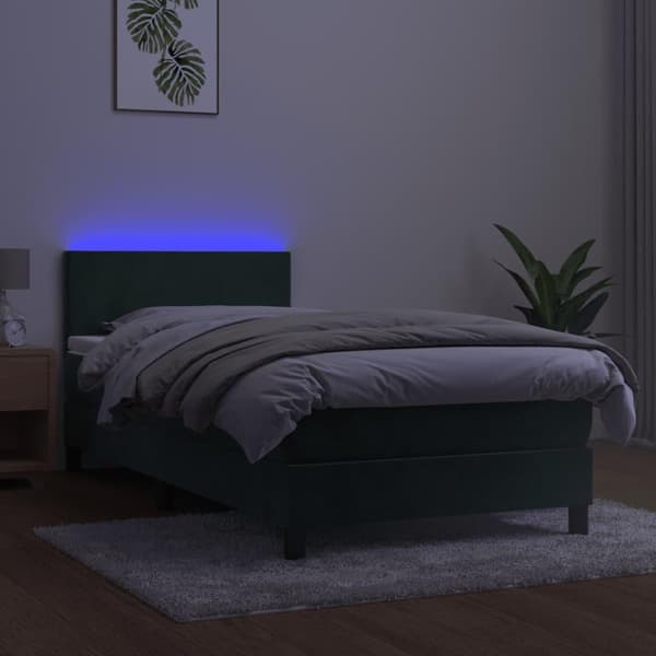 vidaXL Ramsäng med madrass & LED mörkgrön 80x200 cm sammet