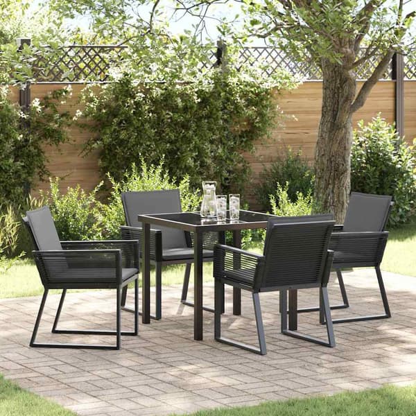 vidaXL Trädgårdsmöbelset 5 pcs Svart Pulverlackerat stål