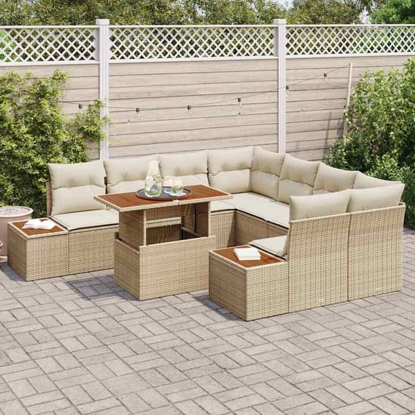 vidaXL Trädgårdsoffset med lagring 9 pcs Beige Poly rattan