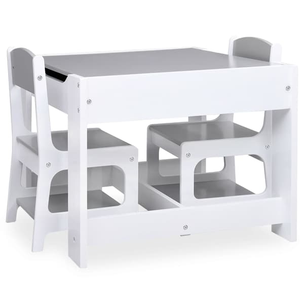 vidaXL Barnebord med 2 stoler hvit MDF