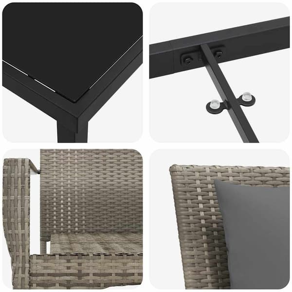 vidaXL Trädgårdsmöbelset med kudde 9 pcs Grå konstrotting