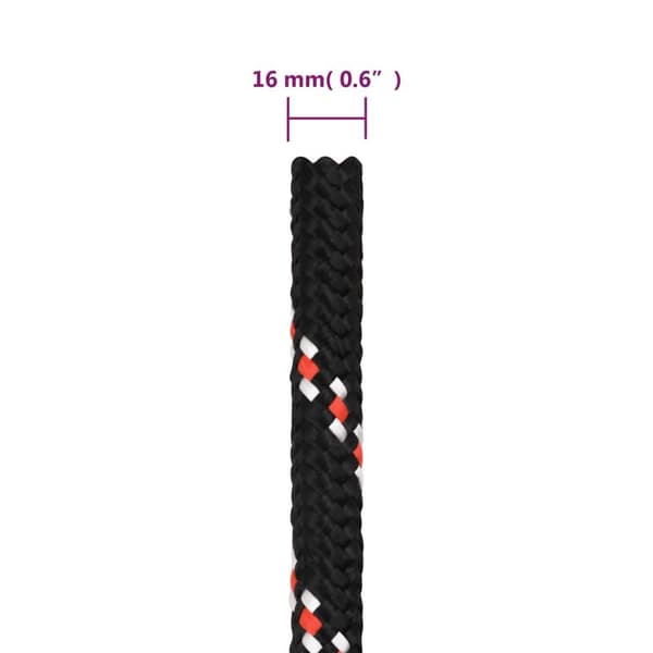 vidaXL Båtlina svart 16 mm 25 m polypropen